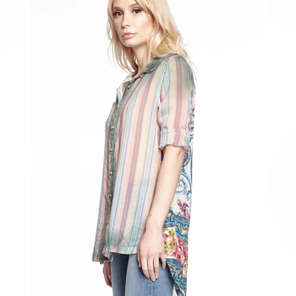 NEW Aratta Multicolor Shirt Size S Stripes Bohemian Leightweight Whimsigoth - Picture 2 of 14